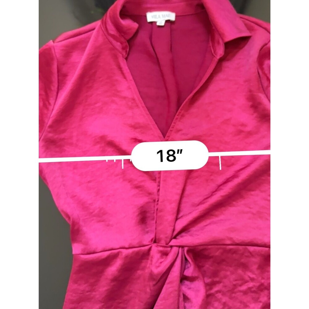 Mila Mae Twist Front Long Sleeve Satin Midi Shirtdress in Wine M - Picture 10 of 12